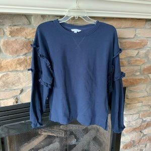 Navy Ruffled Arm Sweatshirt